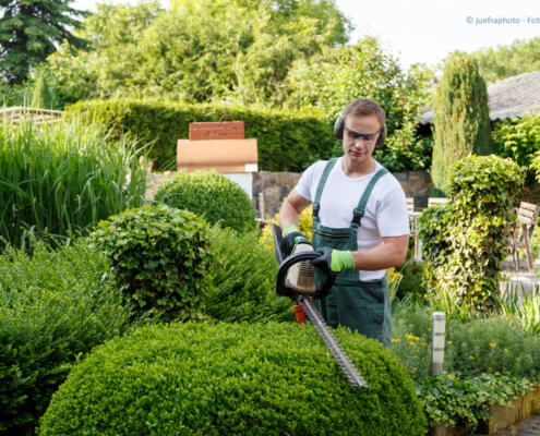 Professioneller Gartenbauer im Einsatz